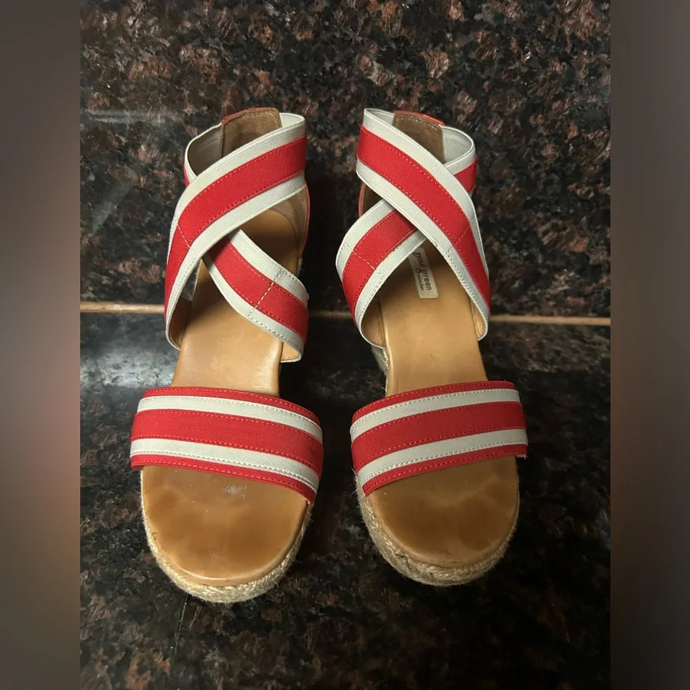 Paul Green Monique Espadrille Wedge Sandals Red Stripes 7